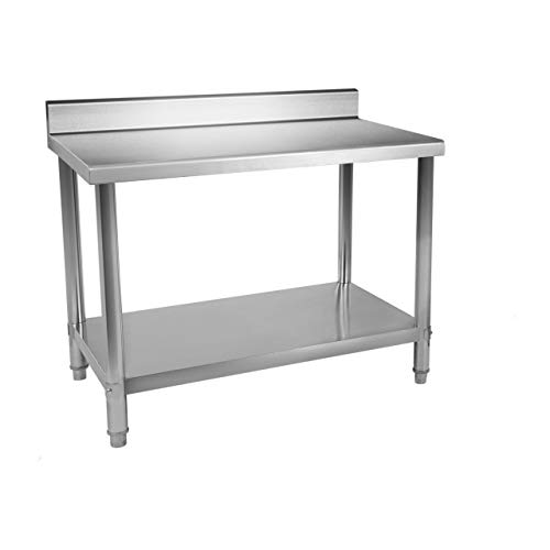 Royal Catering RCAT-120/60-S Mesa de Trabajo Acero Inoxidable (120 x 60 x 96 cm, Dos superficies, Pies regulables, Anti salpique, Capacidad de carga: 110 kg)