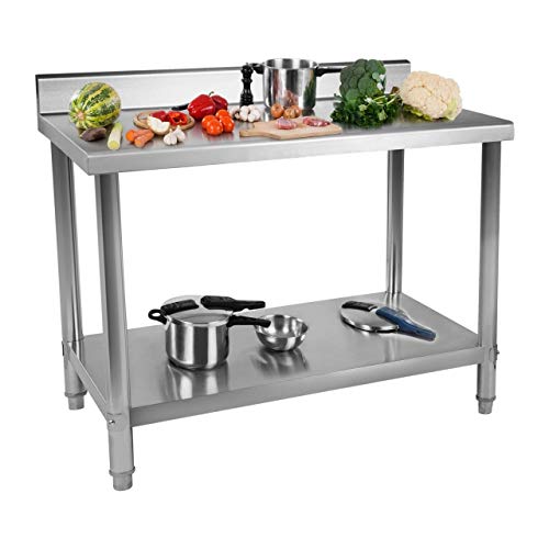 Royal Catering RCAT-120/60-S Mesa de Trabajo Acero Inoxidable (120 x 60 x 96 cm, Dos superficies, Pies regulables, Anti salpique, Capacidad de carga: 110 kg)