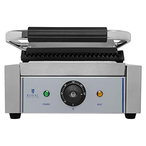Royal Catering Sandwichera Parrilla Electrica Panini Grill RCCG-1800G (1.800 W, Superficie ondulada, Placa 23 x 22 cm x 22 cm, 230 V)