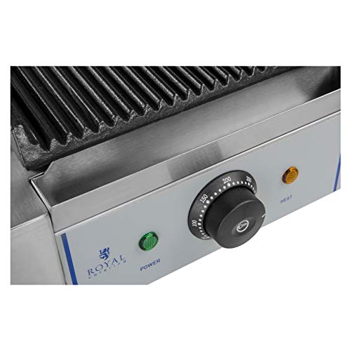 Royal Catering Sandwichera Parrilla Electrica Panini Grill RCCG-1800G (1.800 W, Superficie ondulada, Placa 23 x 22 cm x 22 cm, 230 V)