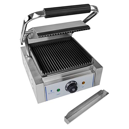 Royal Catering Sandwichera Parrilla Electrica Panini Grill RCCG-1800G (1.800 W, Superficie ondulada, Placa 23 x 22 cm x 22 cm, 230 V)