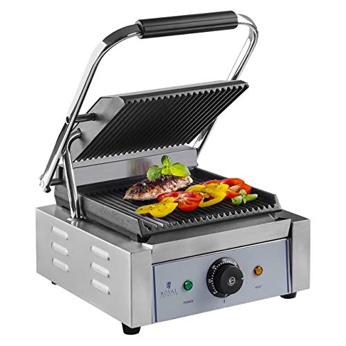 Royal Catering Sandwichera Parrilla Electrica Panini Grill RCCG-1800G (1.800 W, Superficie ondulada, Placa 23 x 22 cm x 22 cm, 230 V)