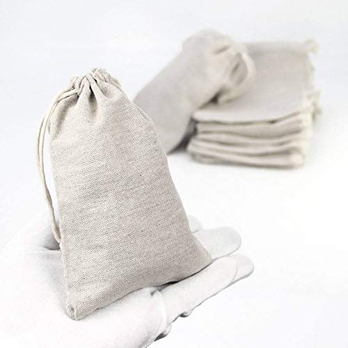 RUBY - 50 Bolsas de Lino 12cmx17cm, bolsitas de Tela, Saco arpillera, Bolsas para el Bricolaje, artesanales, para popurrí, reuniones, Bodas, Son fáciles de Cerrar y Abrir (L)
