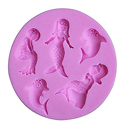 Ruijanjy 3D Sirena de Molde en Forma de Torta del silicón de la Pasta de azúcar del Molde de Pastel Decoración Herramientas (Color al Azar)