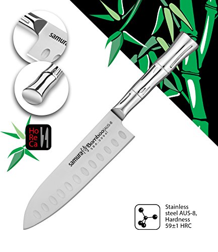 Samura Bamboo Asian Professional Japonés Santoku Suelo hueco 6,3"/160 mm.Dureza 59 HRC