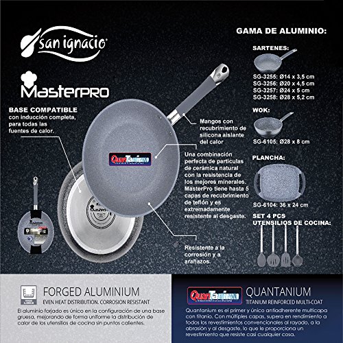 San Ignacio MasterPro Grill 28x28 y Wok 28, Gris, inducción, Aluminio Forjado