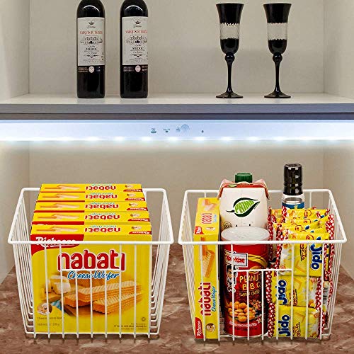 SANNO Organizador de alambre para congelador, cesta de granja, contenedor de frigorífico con asas integradas para armarios, despensa, armarios, dormitorios, juego de 2