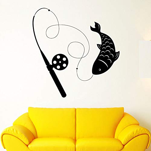 sanzangtang Decoración del hogar Pesca Varilla de Plomo Pez Hobby Etiqueta de la Pared Animal Vinilo Calcomanía Decoración Sala de Estar Fondo de Pantalla móvil 57x59cm