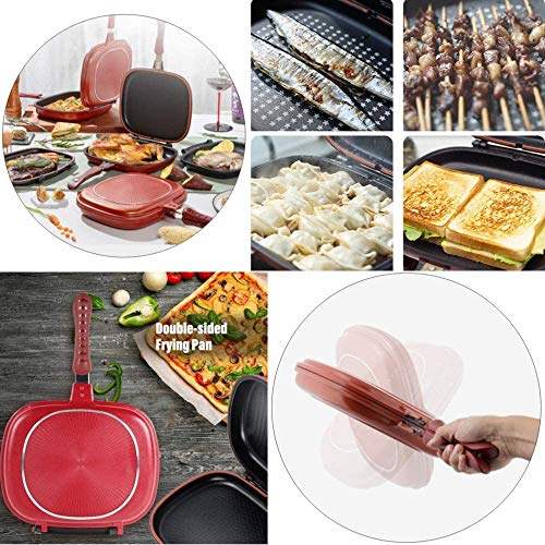 Sartén para Parrilla de Doble Cara, Antiadherente, Estufa de Barbacoa portátil, sartén para Tortilla de Doble Cara, sartén abatible para Pollo cocido en Interiores y Exteriores (32 CM)