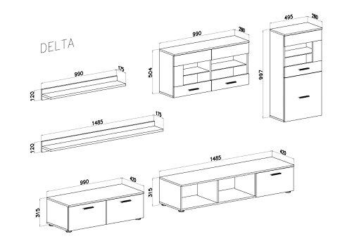 SelectionHome - Salón Moderno, Comedor con Luces Leds, Acabado en Blanco Brillo y Wengué, Medidas: 250x190x42 cm de Fondo