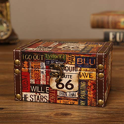 Semoic Maleta Decorativa de Almacenamiento Vintage Peque？A Caja de Madera Retro Casket Lock Caja de Almacenamiento de Escritorio Acabado Muhe Joyero Rose Butterfly