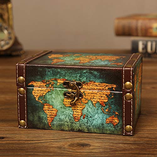 Semoic Maleta Decorativa de Almacenamiento Vintage Peque？A Caja de Madera Retro Casket Lock Caja de Almacenamiento de Escritorio Acabado Muhe Joyero Rose Butterfly