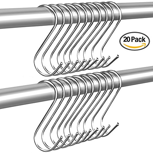 Senhai 20 Ganchos Colgantes en Forma de S en Paquete, 3,6 Pulgadas de Perchas de Metal de Acero Inoxidable para el gabinete de la Cocina Oficina del Dormitorio del baño - Talla M - Plata