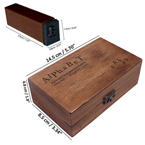 Set 70 Piezas Sellos de Tinta Alfabeto Goma y Madera Con Caja Organizar y Guardar Por Kurtzy - Letras, Números y Signos Puntuación - Set Letras Completo para Artes, Manualidades, Hacer Tarjetas y Más