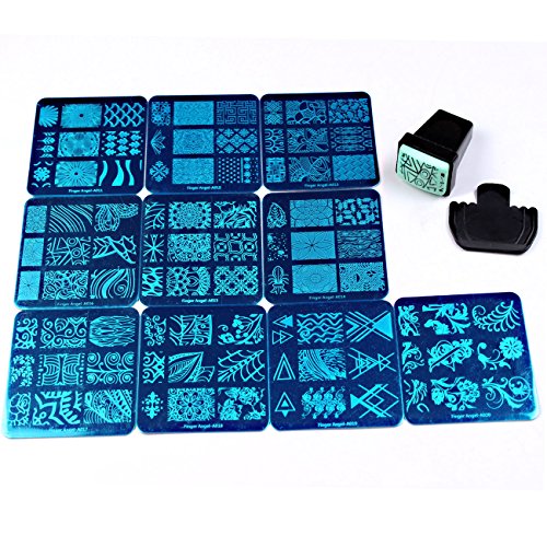 Set Finger Angel de 10 placas de sellos con imágenes + 1 estampador