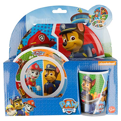 SET MELAMINA 3 PCS. (PLATO, CUENCO Y VASO) PATRULLA CANINA COLOURS