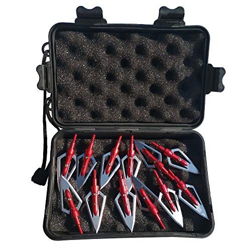SHARROW 12pcs Puntas de Flechas 2 Hojas Cuchillas Agudas Broadhead 100 Grains con Caja para Flechas de Ballesta Pernos Flechas de Carbono (Rojo)