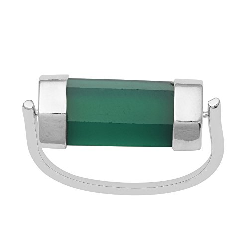 Shine Jewel Anillo flotante de plata de ley 925 hecho a mano con piedras preciosas de ónix verde para mujer Q 1/2 cilindro Onyx verde Blanco