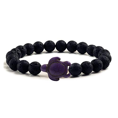 SHOUZ Pulseras/Regalo/Joyería/Los Hombres de Moda de Lava Negro Pulseras de Cuentas clásico Piedra volcánica Seis Tortuga elástica Pulsera de Regalo de la joyería para Las Mujeres