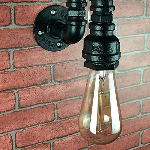 SHUHAO Vintage Lámpara De Pared Creativo Tubería De Agua Aplique De Pared Industrial Luz De Pared Hierro E27 para Restaurante Cafe Bar Cocina Dormitorio Negro[Clase De Eficiencia Energética A+]
