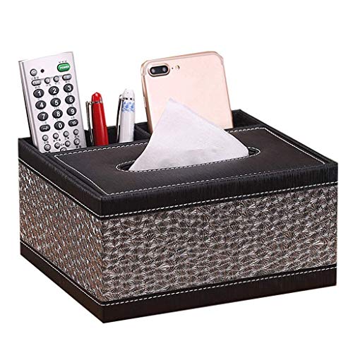 SHYPT Portapapeles con Organizador de Escritorio, Caja de pañuelos de Cuero con Soporte de Control Remoto Marrón (Color : B)