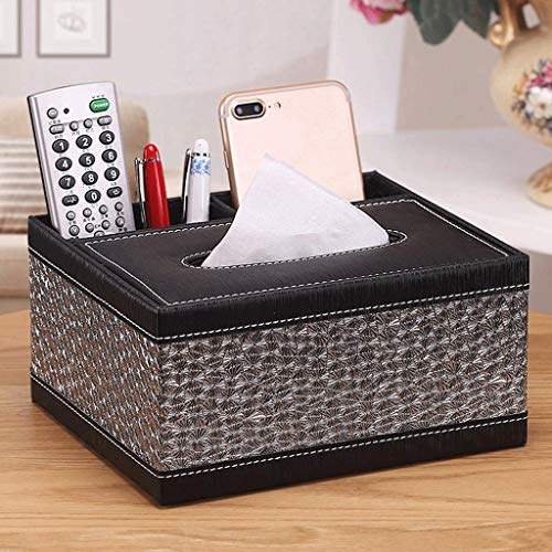 SHYPT Portapapeles con Organizador de Escritorio, Caja de pañuelos de Cuero con Soporte de Control Remoto Marrón (Color : B)