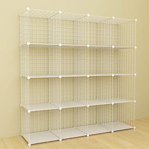 SIMPDIY estanteria Modular Malla Almacenamiento, librería Armario 16 Cubos, estanterias metalicas almacenaje Alta Capacidad, Vitrina Almacenamiento artículos Sala Estar Oficina, 124x32x124cm, Blanco