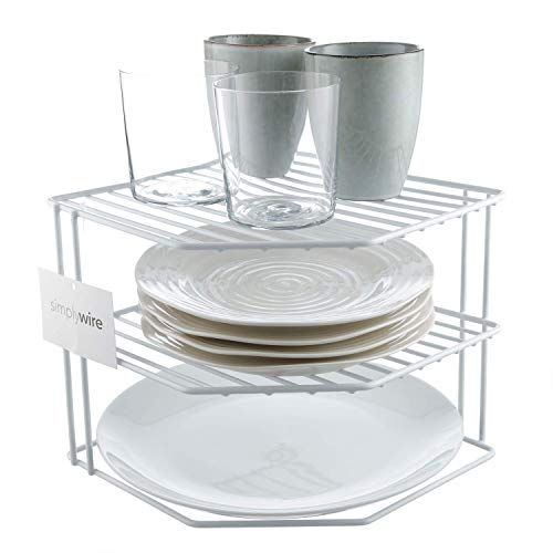simplywire - Estantes para platos - Organizador de armarios de cocina - Diseño de 3 niveles - Blanco