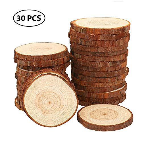 SIMUER Rodajas de Madera Círculos 30pcs 6-7cm Discos de Madera Rebanada Naturales para Manualidades DIY Bricolaje Decoraciones Navidad Hogar Adornos (2.4-2.8)