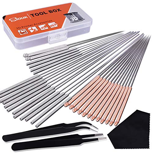 SIQUK 33 Piezas Kit de limpieza de boquillas de impresora 3D incluye 30 piezas 0.15 mm, 0.25 mm, 0.35 mm, 0.4 mm, 0.5 mm Agujas de limpieza de boquilla para impresora 3D