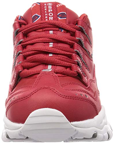 Skechers Energy-Retro Vision, Sandalias con Punta Cerrada para Mujer, Rojo Rojo Cuero Azul Marino Blanco Trim Rojo, 38 EU