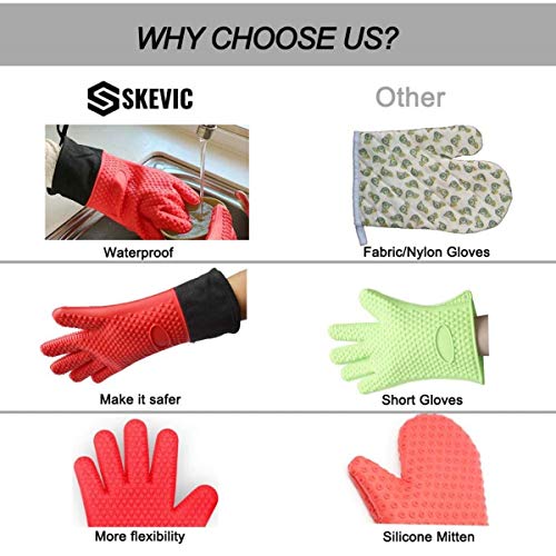 Skevic Guantes para Horno, Manoplas Horno de Silicona - Guantes Cocina Resistentes al Calor hasta 350ºC - Guantes Horno Profesional para Barbacoa, Olla, Hornos, Chimenea Impermeable y Antideslizante