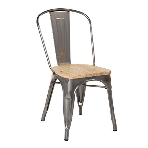 SKLUM Silla LIX Cepillada Madera Madera Natural Acero Comedor Cocina Bar Estilo Industrial