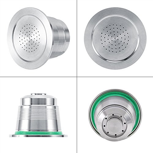 Socialme-eu Cápsula de Café de Acero Inoxidable para Máquina Nespresso Medidas 37 x 27 mm + Cuchara de Medición/o + Prensador de Café (Cápsula de Café+Prensador de Café)