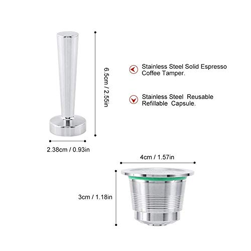 Socialme-eu Cápsula de Café de Acero Inoxidable para Máquina Nespresso Medidas 37 x 27 mm + Cuchara de Medición/o + Prensador de Café (Cápsula de Café+Prensador de Café)