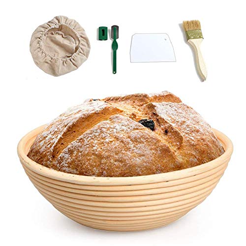 SODIAL 10 Pulgadas de Forma Redonda Pan RatáN FermentacióN Canasta de Alimentos Cuencos de Masa para Hornear, Regalos para Panaderos, para Cestas,para Afeitar, Herramientas para Hornear