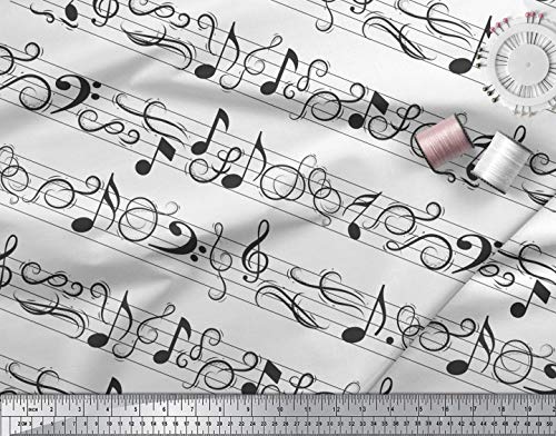 Soimoi Blanco batista de algodon Tela notas instrumento musical tela estampada impresa por metro 56 Pulgadas de ancho