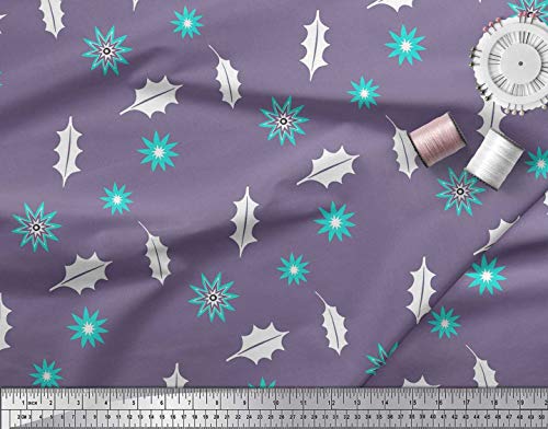 Soimoi Purpura saten de seda Tela estrella y del acebo hojas tela estampada de costura de tela 42 Pulgadas de ancho