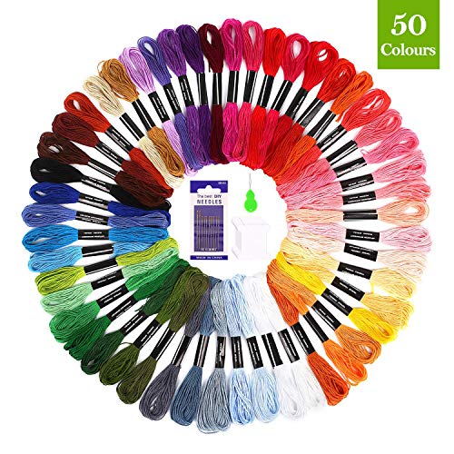 SOLEDI Hilo de Punto de Cruz 50 Tipos de Colores Bordados Hilo de Bordar de Algodón 100%（50 Colores）