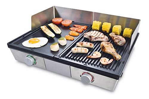 Solis Deli Grill 7951 - Placa de plancha de acero inoxidable - 2 placas para carne, pescado y verduras - Anti arañazos y Apta para el lavavajillas - 2200W