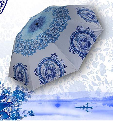 Sombrillas Terraza Diseño Paraguas Azul Y Blanco Anti-UV A Prueba De Lluvia Sol Paraguas Plegable Lluvioso Sombrilla Sombrilla Estilo Chino A