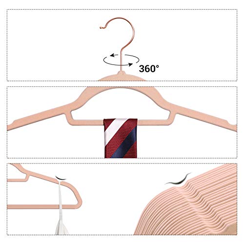 SONGMICS 30 Perchas de Terciopelo para Ropa, Antideslizante, Gancho Giratorio, Oro Rosa, 0.6cm Grosor, Ahorra Espacio, 45cm Ancho para Abrigo, Vestido, Pantalones,Corbatas, Rosa Claro CRF21PK30
