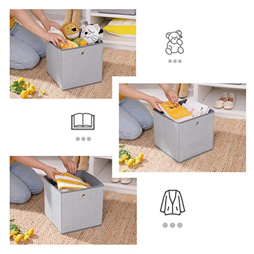 SONGMICS Juego de 6 Cajas de Almacenamiento, Cajas de Juguetes Plegables, Cestas de Organización, 30 x 30 x 30 cm, en Tela no Tejida Similar al Lino, Gris RFB002G01