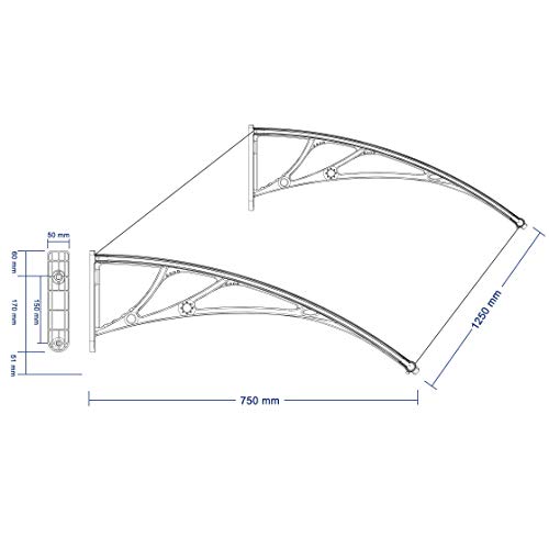 SONGMICS Marquesina para Puertas Ventanas Toldo Cubierta de policarbonato de 3 mm Transparente 125 x 75cm GVH128