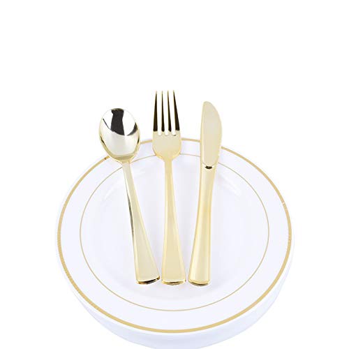 SONGSH Canciones Cuchillo De Placa De Oro Desechable Y Tenedor Cuchara Placa Caliente For Fiesta De Cumpleaños 25 Suministros de Vacaciones