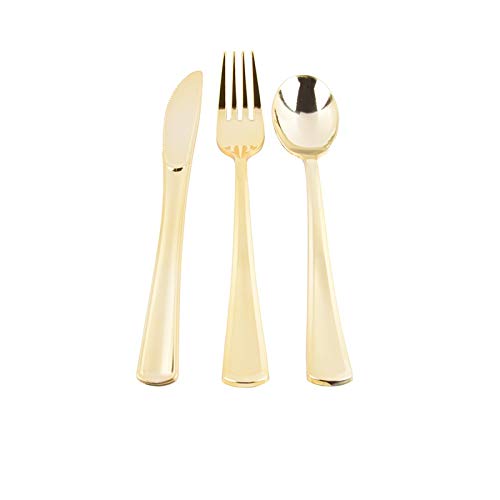 SONGSH Canciones Cuchillo De Placa De Oro Desechable Y Tenedor Cuchara Placa Caliente For Fiesta De Cumpleaños 25 Suministros de Vacaciones