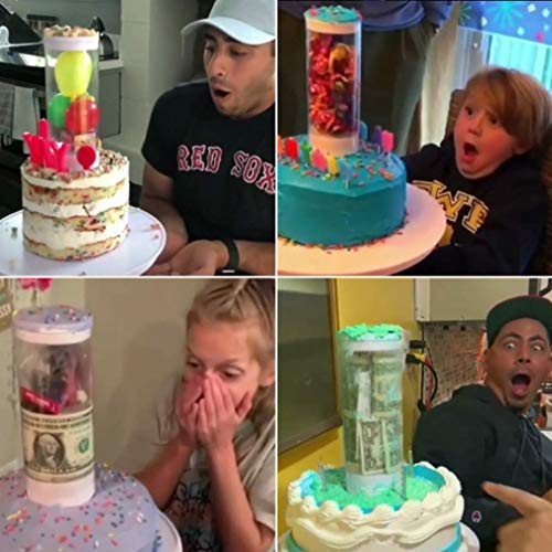 Soporte para tartas sorpresa, pastel de feliz cumpleaños, tarta 2 en 1 con caja de música, herramienta de tortas de disparo