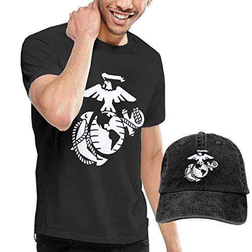 SOTTK Camisetas y Tops Hombre Polos y Camisas,t-Shirts, Tee's, US-MC Men's Classic T-Shirt with Washed Denim Baseball Hat Black