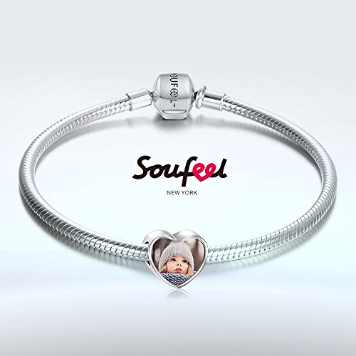 SOUFEEL Abalorio Charm Pulsera de Foto Personalizado Plata de Ley Navidad Cumpleaño y Aniversario para Madre Mujer Niña