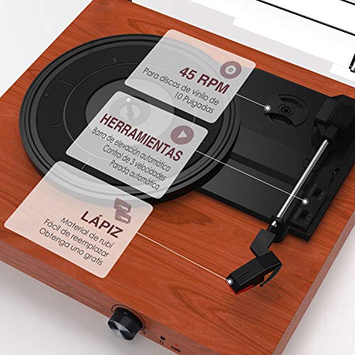 Souidmy Tocadiscos Bluetooth para Discos de Vinilo, 3 Velocidades, Puerto AUX/Auriculares/RCA, Diseño Vintage con Dubierta Antipolvo." due to the title showing the incorrect information